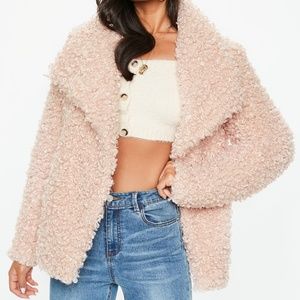 Missguided Pink Shaggy Waterfall Faux Fur Jacket